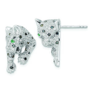 Sterling Silver Rhodium-plated Polished CZ Cheetah Post Earrings