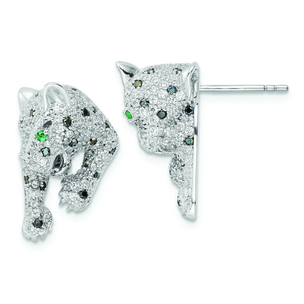 Sterling Silver Rhodium-plated Polished CZ Cheetah Post Earrings