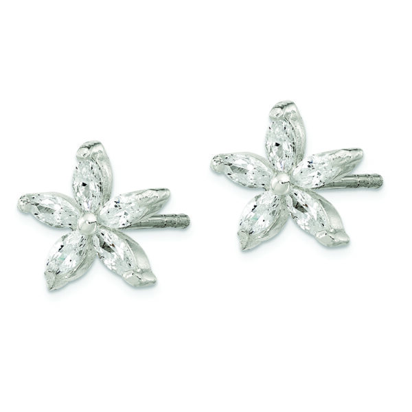 Sterling Silver Polished CZ Flower Post Earrings - Image 2