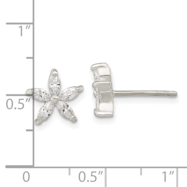 Sterling Silver Polished CZ Flower Post Earrings - Image 3