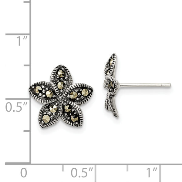 Sterling Silver Antiqued Marcasite Flower Post Earrings - Image 3