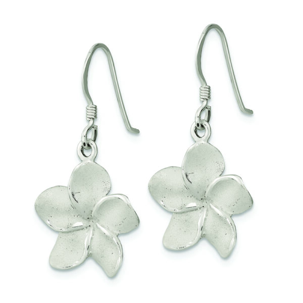 Sterling Silver Laser & Polished Plumeria Shephard Hook Earrings - Image 2