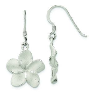 Sterling Silver Laser & Polished Plumeria Shephard Hook Earrings