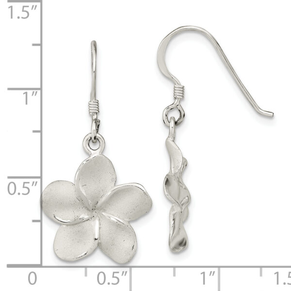 Sterling Silver Laser & Polished Plumeria Shephard Hook Earrings - Image 3
