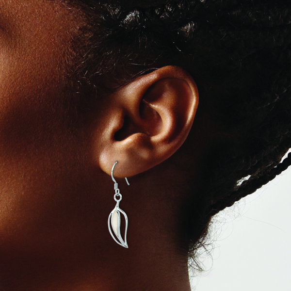 Sterling Silver Rhodium-plated Polished MOP Leaf Shepherds Hook Earrings - Image 3