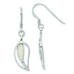 Sterling Silver Rhodium-plated Polished MOP Leaf Shepherds Hook Earrings