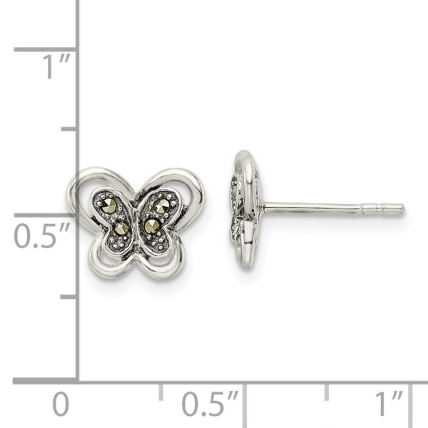 Sterling Silver Antiqued Marcasite Butterfly Post Earrings - Image 3