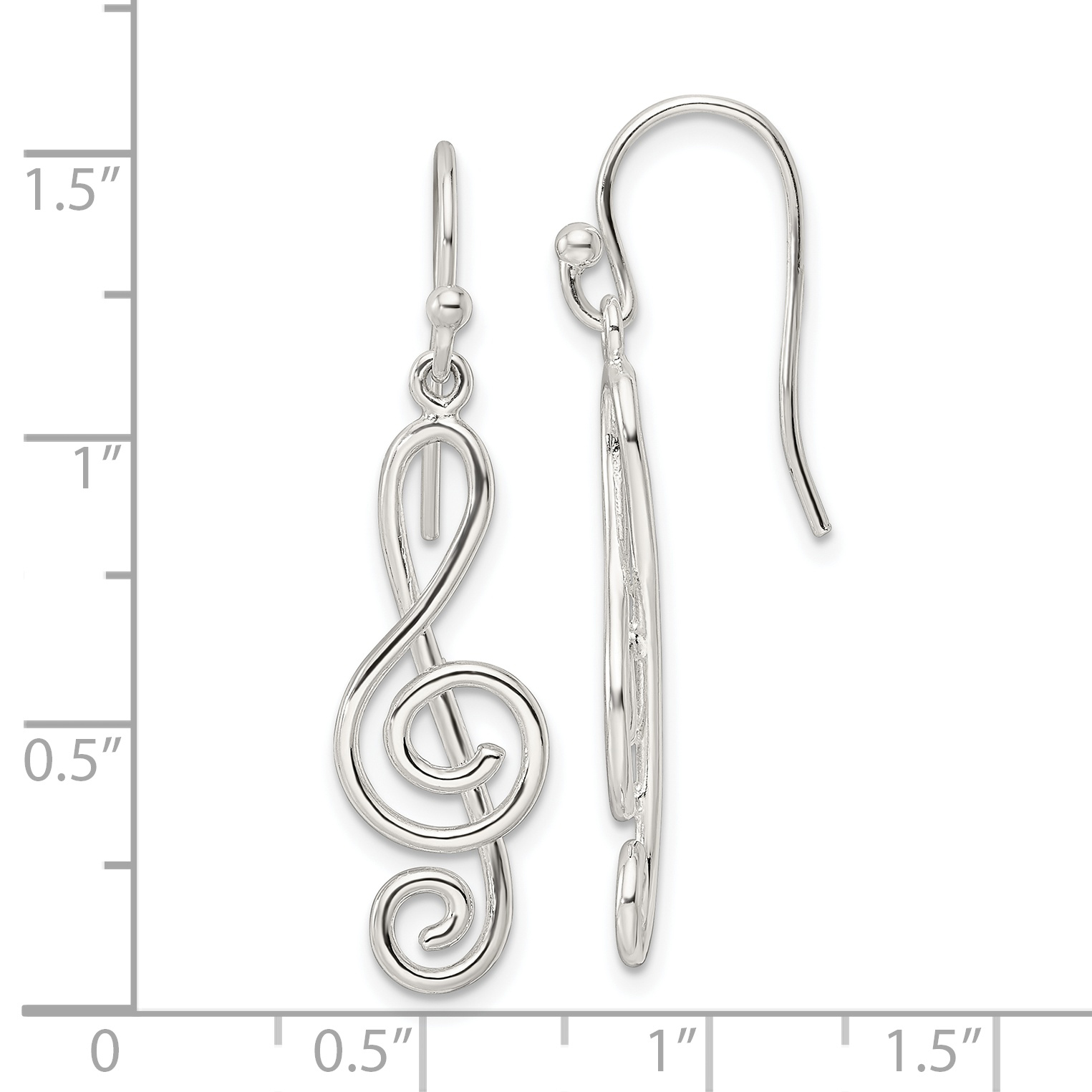 Sterling Silver Polished Treble Clef Dangle Shepherd Hook Earrings - Image 3