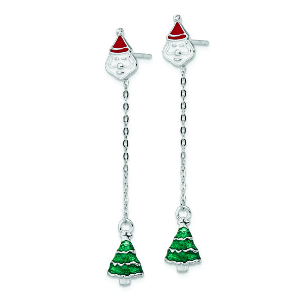 Sterling Silver RH-plated Enameled Crystal Santa/Tree Post Earrings - Image 2
