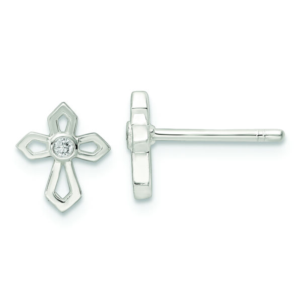 Sterling Silver Polished CZ Passion Cross Post Earrings