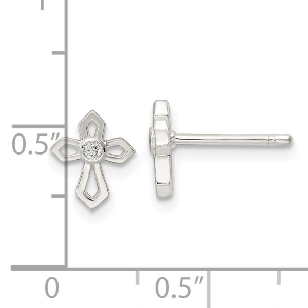 Sterling Silver Polished CZ Passion Cross Post Earrings - Image 3