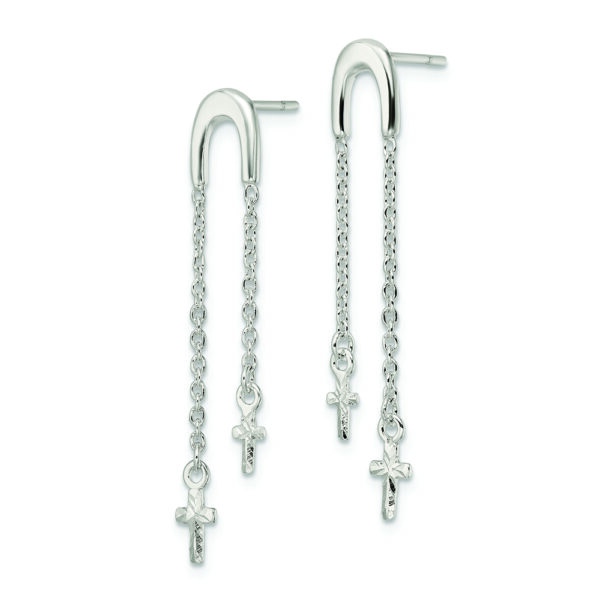 Sterling Silver Polished & D/C Cross Multi-Chain Post Dangle Earrings - Image 2