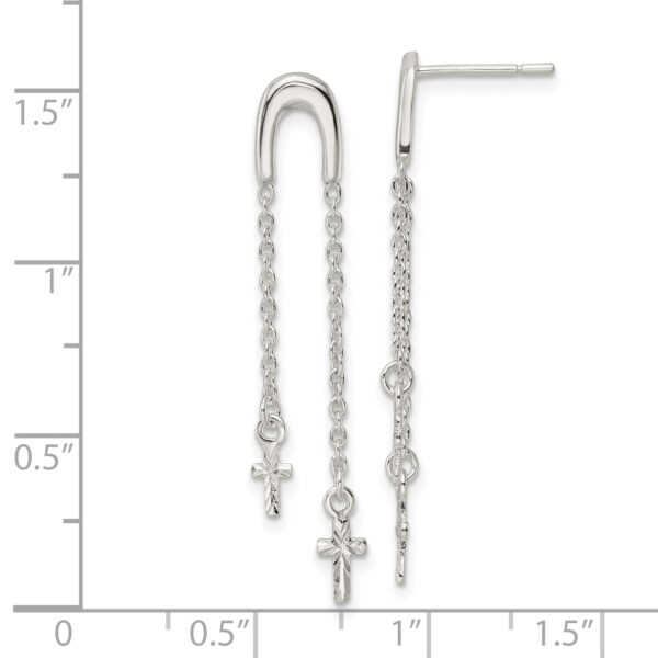 Sterling Silver Polished & D/C Cross Multi-Chain Post Dangle Earrings - Image 3