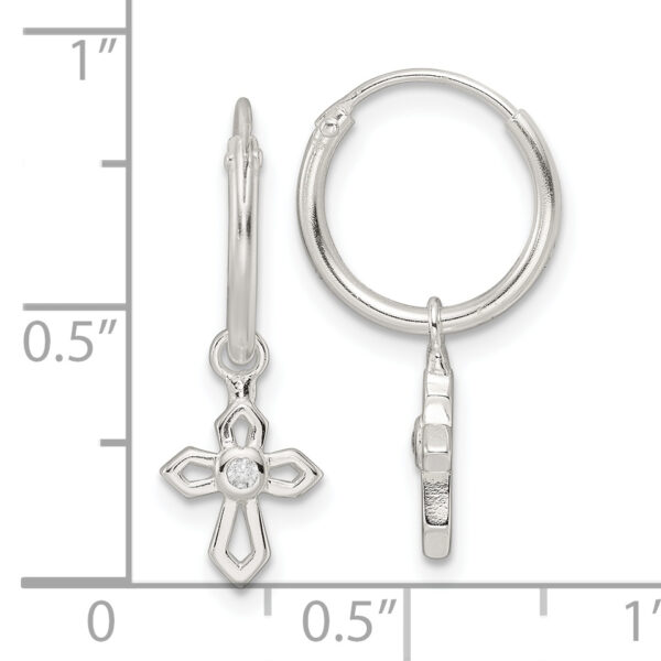 Sterling Silver Polished CZ Passion Cross Dangle Endless Hoop Earrings - Image 3