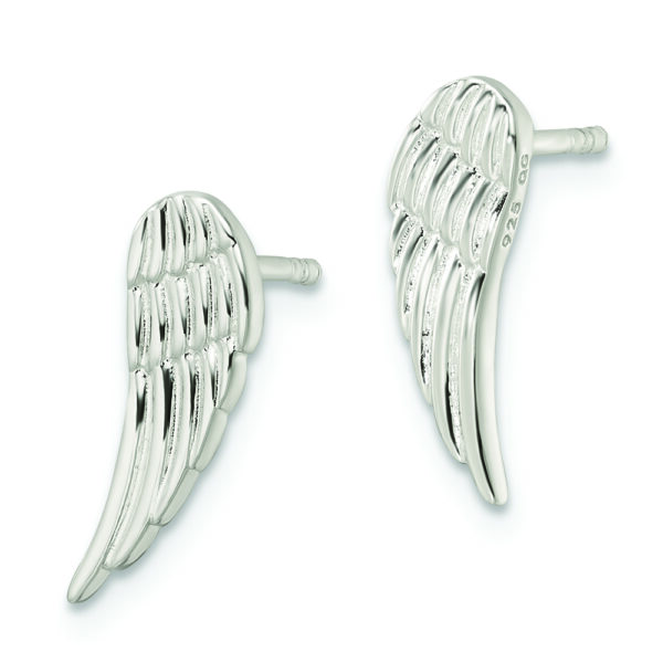 Sterling Silver Polished and Textured Wing Post Earrings - Image 2