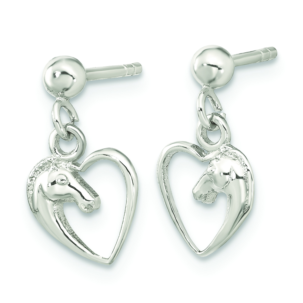 Sterling Silver Rhodium-plated Open Heart Horse Head Dangle Earrings - Image 2