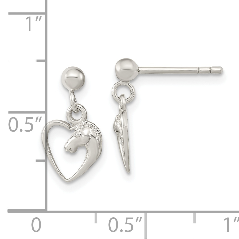 Sterling Silver Rhodium-plated Open Heart Horse Head Dangle Earrings - Image 3