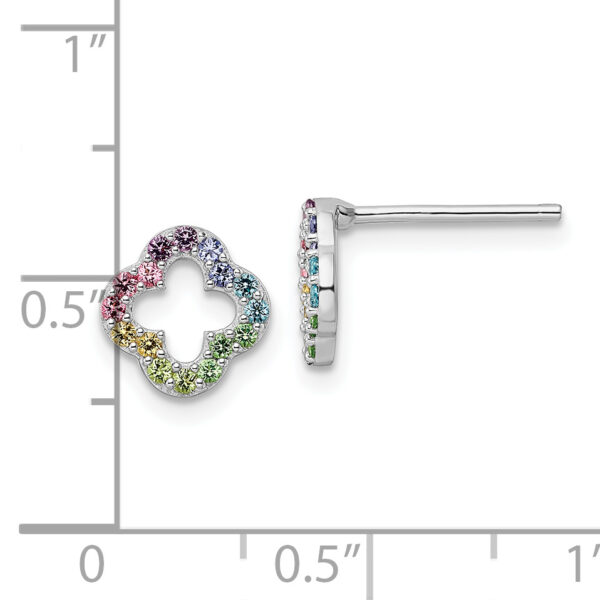 Sterling Silver Rhodium-plated Rainbow Crystal Clover Post Earrings - Image 3