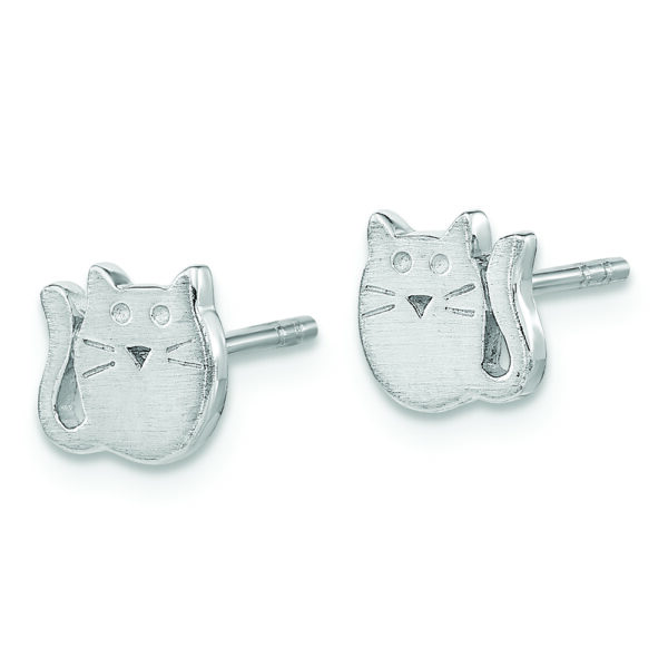 Sterling Silver Rhodium-plated Satin Cat Children's Post Earrings - Image 2
