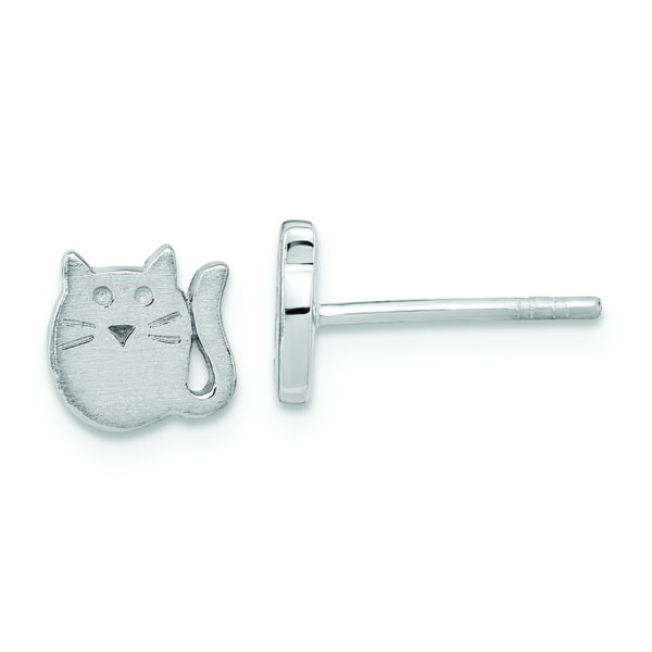 Sterling Silver Rhodium-plated Satin Cat Children's Post Earrings