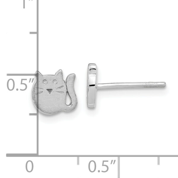 Sterling Silver Rhodium-plated Satin Cat Children's Post Earrings - Image 3