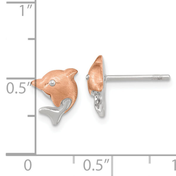 Sterling Silver RH-plated & Rose Gold-plated Dolphin Post Earrings - Image 3