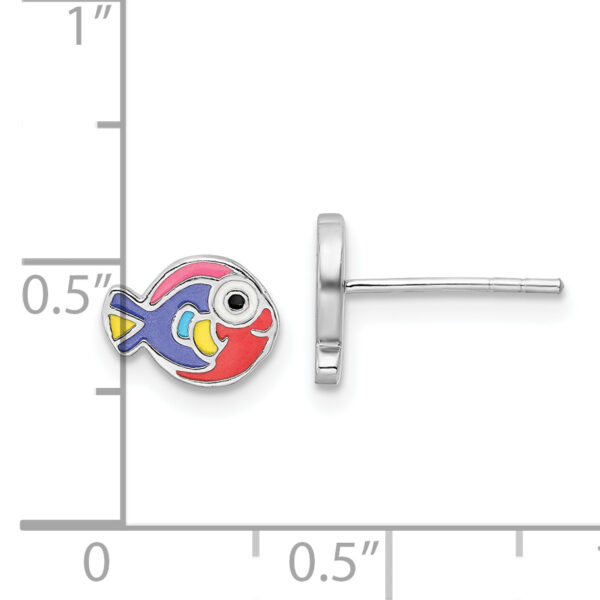 Sterling Silver RH-plated Multi-color Enameled Fish Post Earrings - Image 3