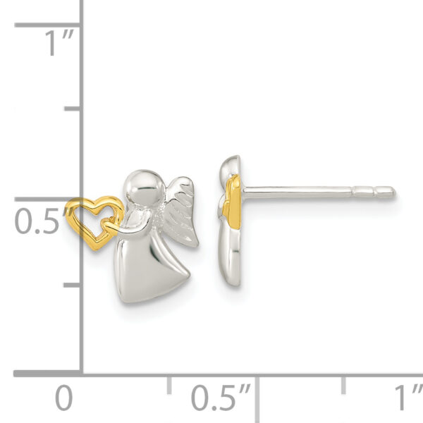 Sterling Silver Angel Gold Tone Heart Polished Post Earrings - Image 3