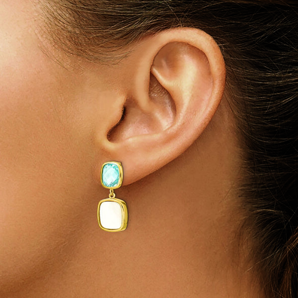 Sterling Silver Gold-plated 3.46BT Blue Topaz & MOP Post Dangle Earrings - Image 3