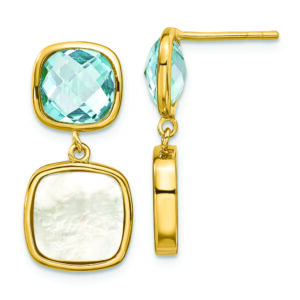 Sterling Silver Gold-plated 3.46BT Blue Topaz & MOP Post Dangle Earrings