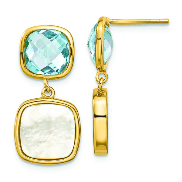 Sterling Silver Gold-plated 3.46BT Blue Topaz & MOP Post Dangle Earrings