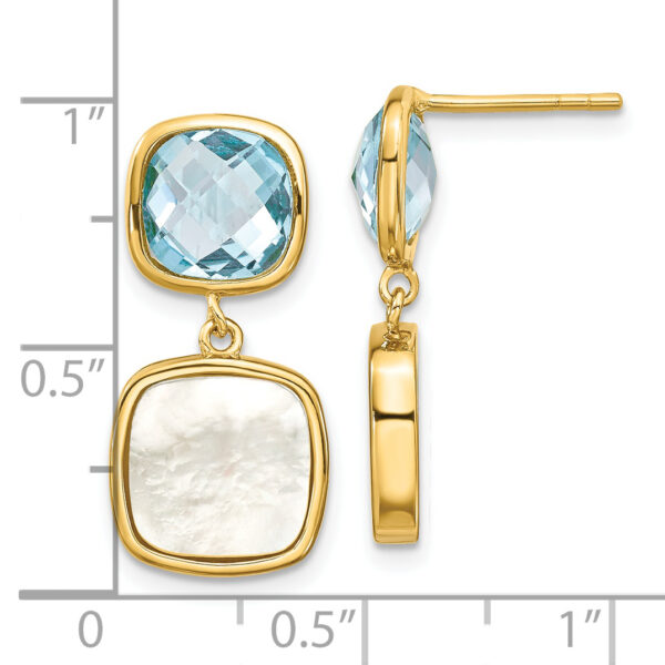 Sterling Silver Gold-plated 3.46BT Blue Topaz & MOP Post Dangle Earrings - Image 2