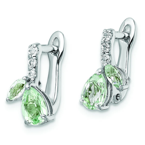 SS RH-plated 1.05t.w. Green Quartz/White Topaz Hinged Earrings - Image 2