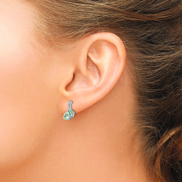 SS RH-plated 1.05t.w. Green Quartz/White Topaz Hinged Earrings - Image 3