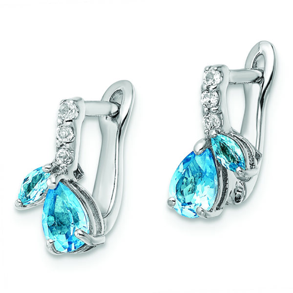Sterling Silver Rhodium-plated Swiss BT/White Topaz Hinged Earrings - Image 2