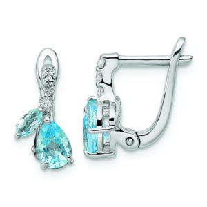 Sterling Silver Rhodium-plated Swiss BT/White Topaz Hinged Earrings