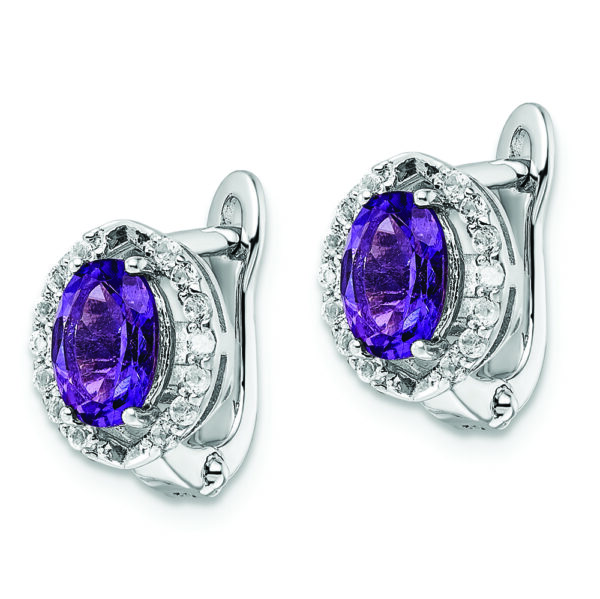 SS Rhod-plated 2.02Amethyst/WhiteTopaz Oval Hinged Earrings - Image 2