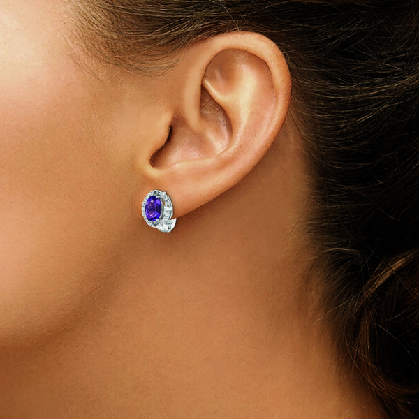 SS Rhod-plated 2.02Amethyst/WhiteTopaz Oval Hinged Earrings - Image 3