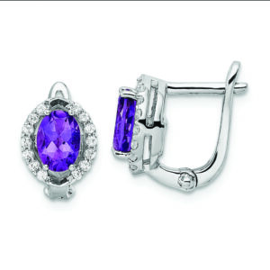 SS Rhod-plated 2.02Amethyst/WhiteTopaz Oval Hinged Earrings