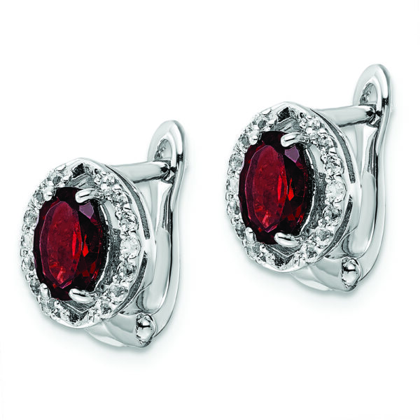 SS RH-plated 2.32t.w. Garnet/White Topaz Oval Hinged Earrings - Image 2
