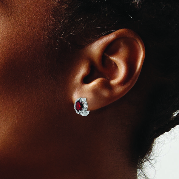 SS RH-plated 2.32t.w. Garnet/White Topaz Oval Hinged Earrings - Image 3