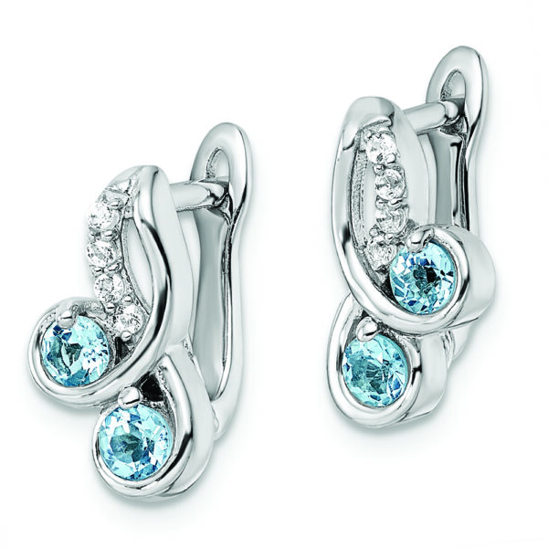 SS Rhod-plated .56t.w. LSBT/White Topaz Swirl Hinged Earrings - Image 2