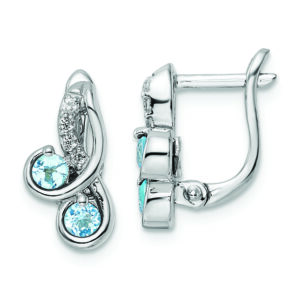 SS Rhod-plated .56t.w. LSBT/White Topaz Swirl Hinged Earrings