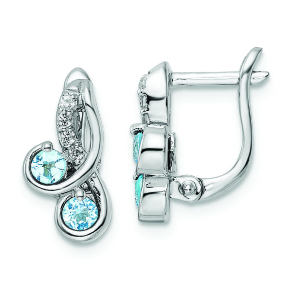 SS Rhod-plated .56t.w. LSBT/White Topaz Swirl Hinged Earrings