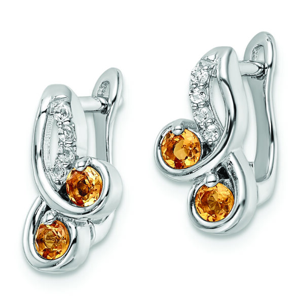 SS Rhod-plate .52t.w. Citrine/White Topaz Swirl Hinged Earring - Image 2