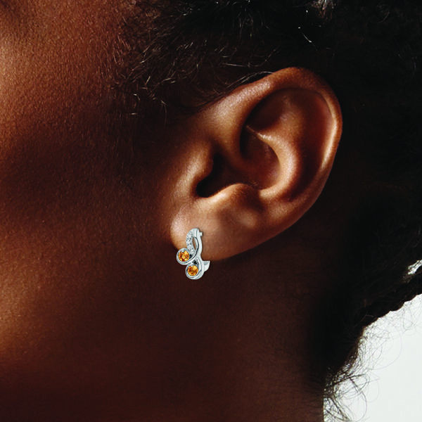 SS Rhod-plate .52t.w. Citrine/White Topaz Swirl Hinged Earring - Image 3