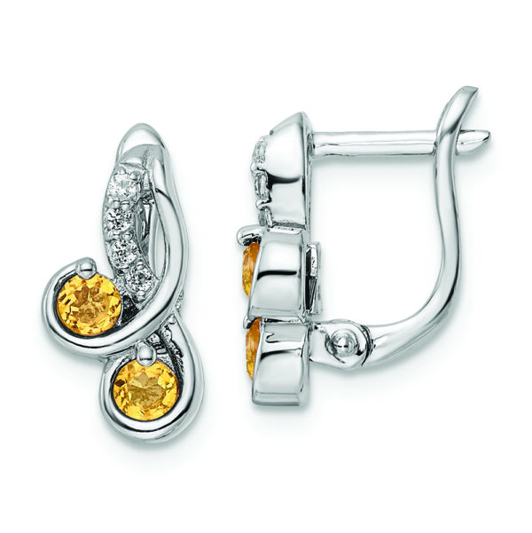 SS Rhod-plate .52t.w. Citrine/White Topaz Swirl Hinged Earring