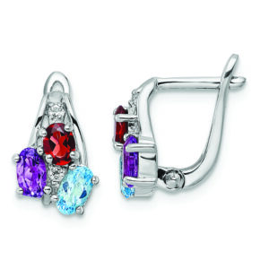 Sterling Silver RH-plated 1.46t.w. BT/AM/GA/WT Hinged Earrings