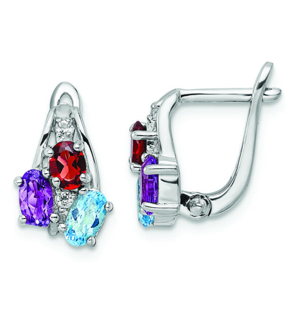 Sterling Silver RH-plated 1.46t.w. BT/AM/GA/WT Hinged Earrings
