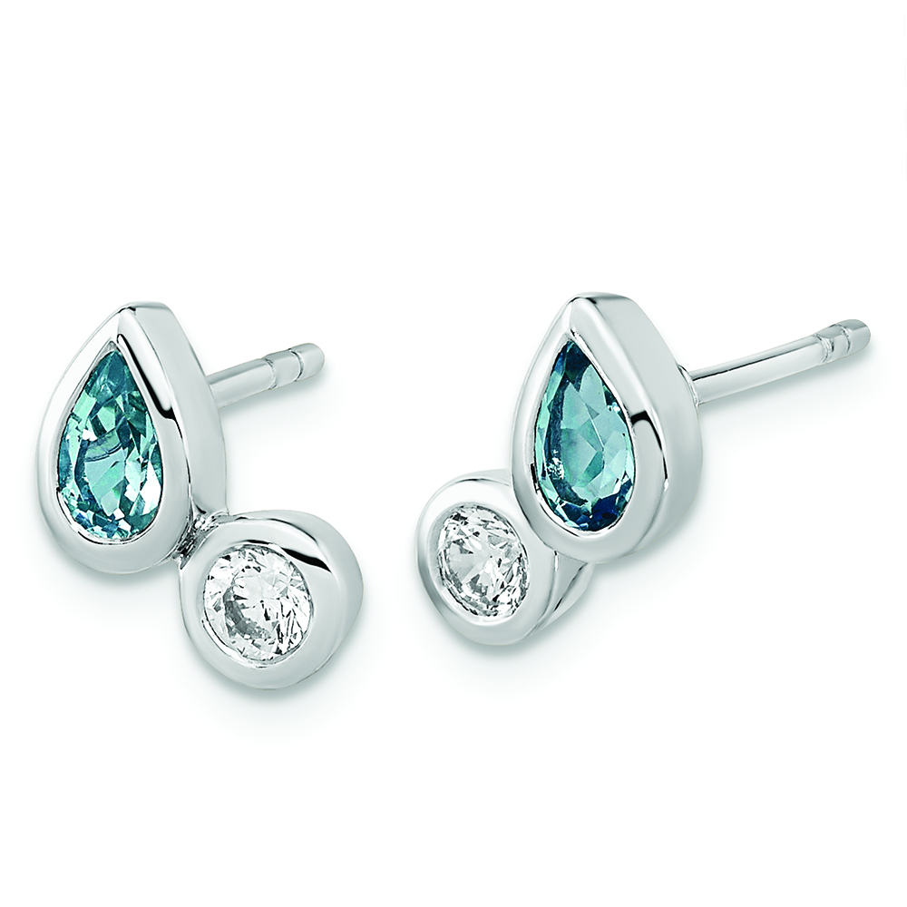 Sterling Silver Rhodium Sky Blue Topaz and CZ Post Earrings - Image 2
